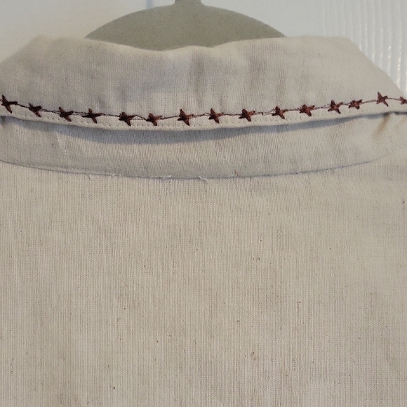 New Directions Sz2X Woman Linen, cotton palm tree  giraff beaded button down top - Picture 5 of 5